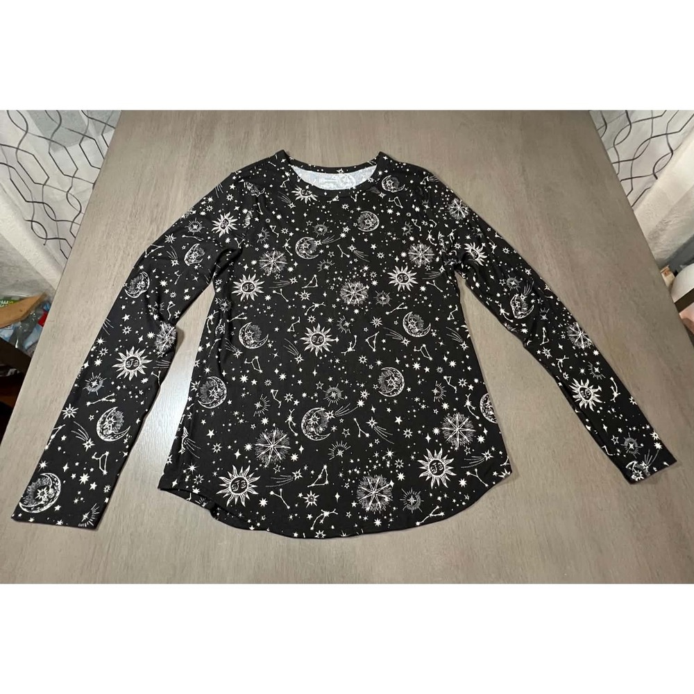 No Boundaries Celestial Sun Moon Star Ribbed Long Sleeve Top Black XXL 19